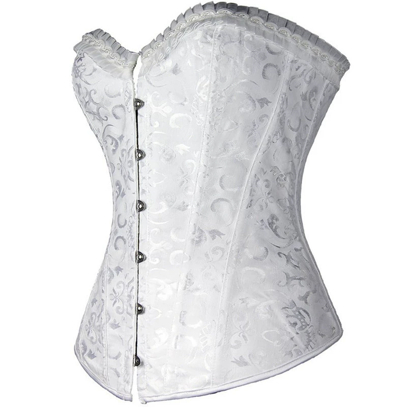 Steel-Boned Waist Cincher Corset, Women, Brocade Satin, Sizes S–6XL, Front Busk