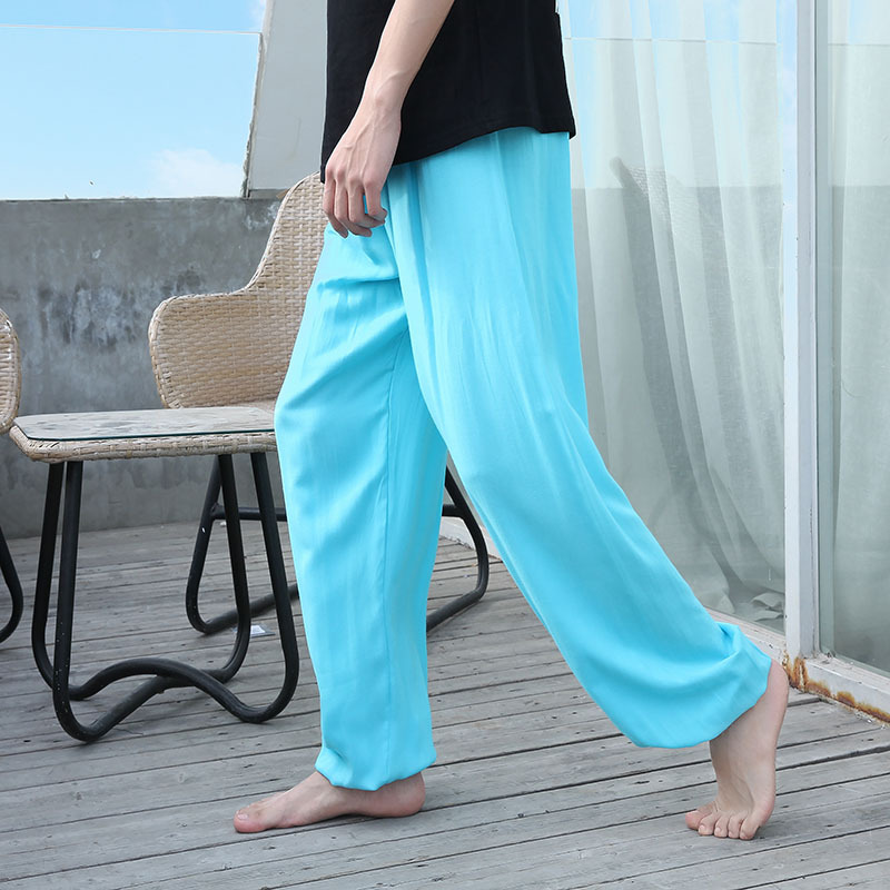 Bloomers de seda de algodón para hombres y mujeres pantalones de verano para adultos pantalones de baile a prueba de mosquitos de color sólido pantalones de artes marciales yoga Delgado image 15