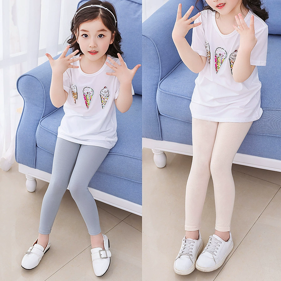Summer leggings, black children's white colored trousers, for teenagers