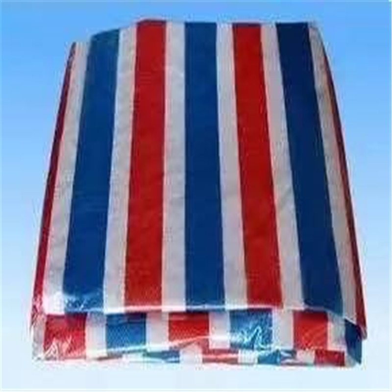 双膜75克红蓝白彩条布防晒防雨布三色布防尘防雨塑料布编织彩条布