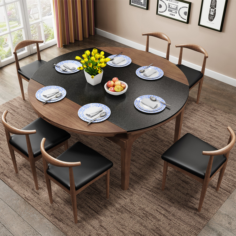 Mesa de comedor de mármol mesa de comedor redonda retráctil moderno minimalista pequeño apartamento nórdico madera maciza Firestone mesa de comedor y silla