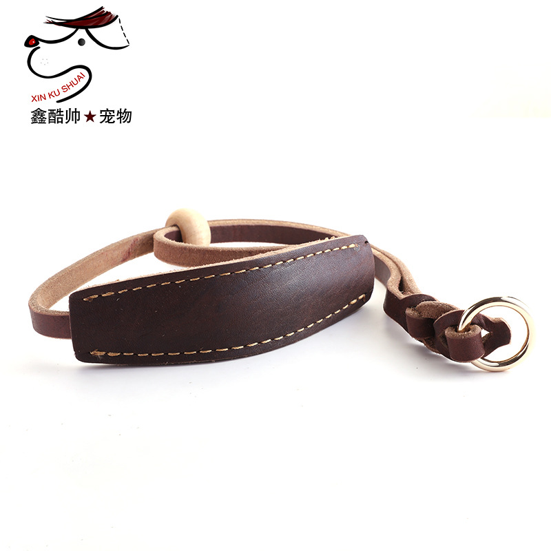 现货头层黄牛皮易拉得宠物项圈 油皮宠物用品宠物项圈批发定 制