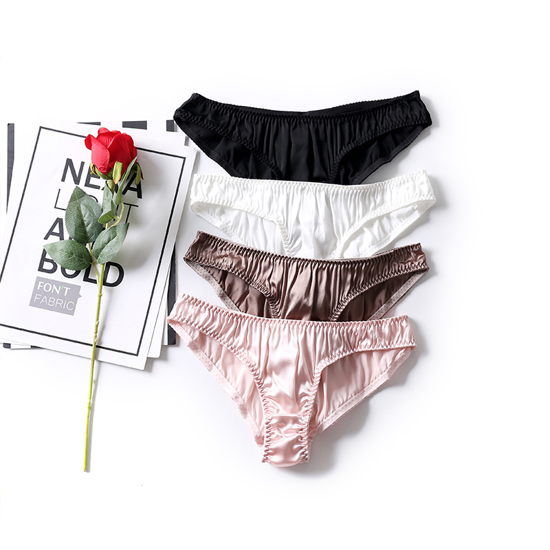 New Style Silk Thong Women's Sexy Mulberry Silk Sexy Underwear Low Waist Briefs T-pants Breathable Summer and Autumn