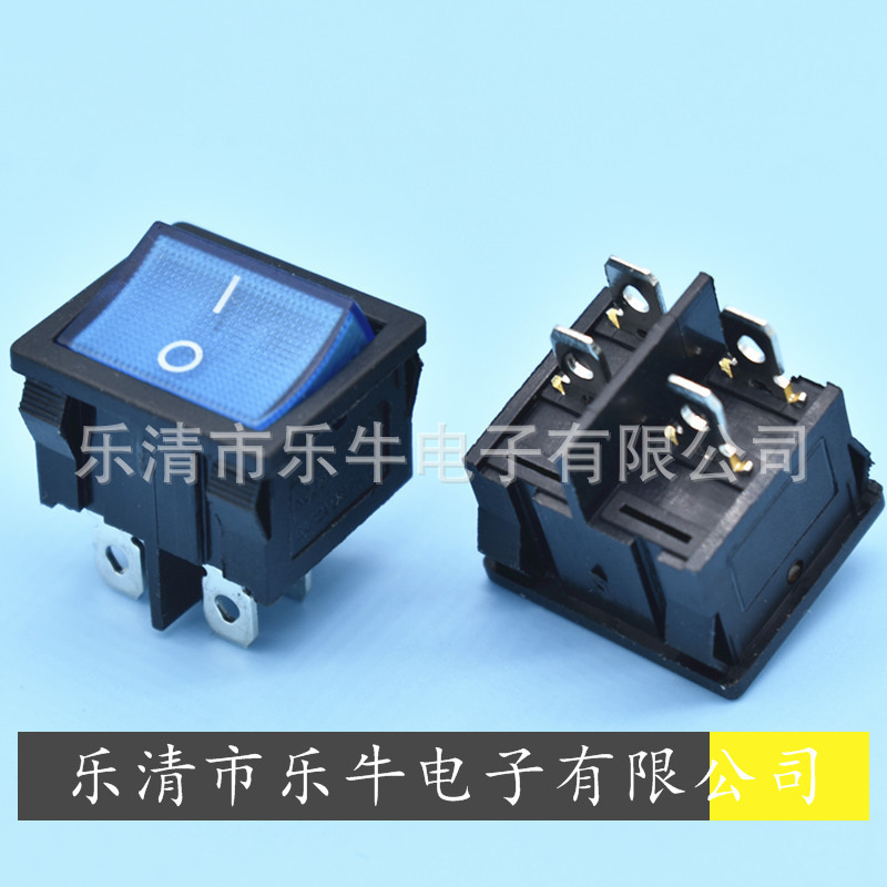 蓝色带灯方形船型开关 KCD5 4脚蓝色带灯翘板开关21*24mm蓝色方形