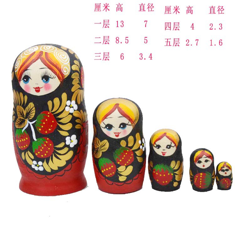 Muñeca rusa pintada a mano de 5 piezas, diseño tradicional floral multicolor, artesanía artesanal