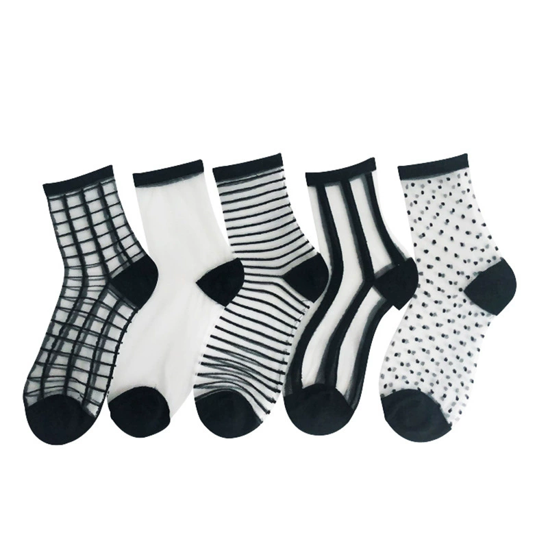 Sheer summer glass tights socks, transparent patterned crystal, one size