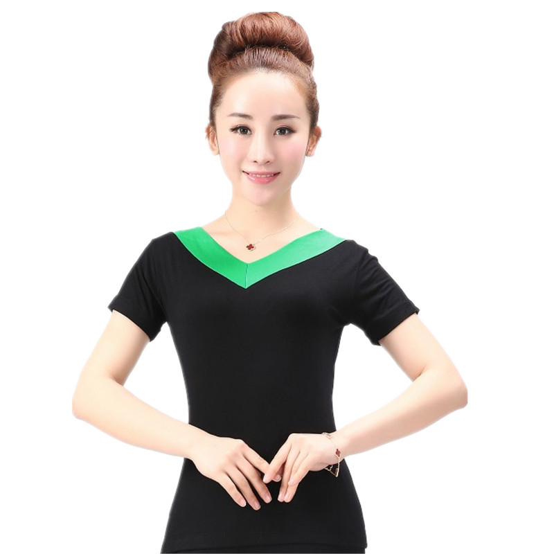 녹색 V 넥 짧은 소매