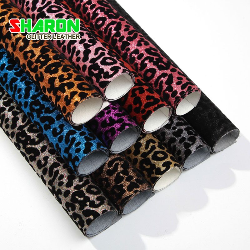 SR18072 金葱豹纹印花植绒金葱PU格利特 特殊鞋材蝴蝶结面料皮革