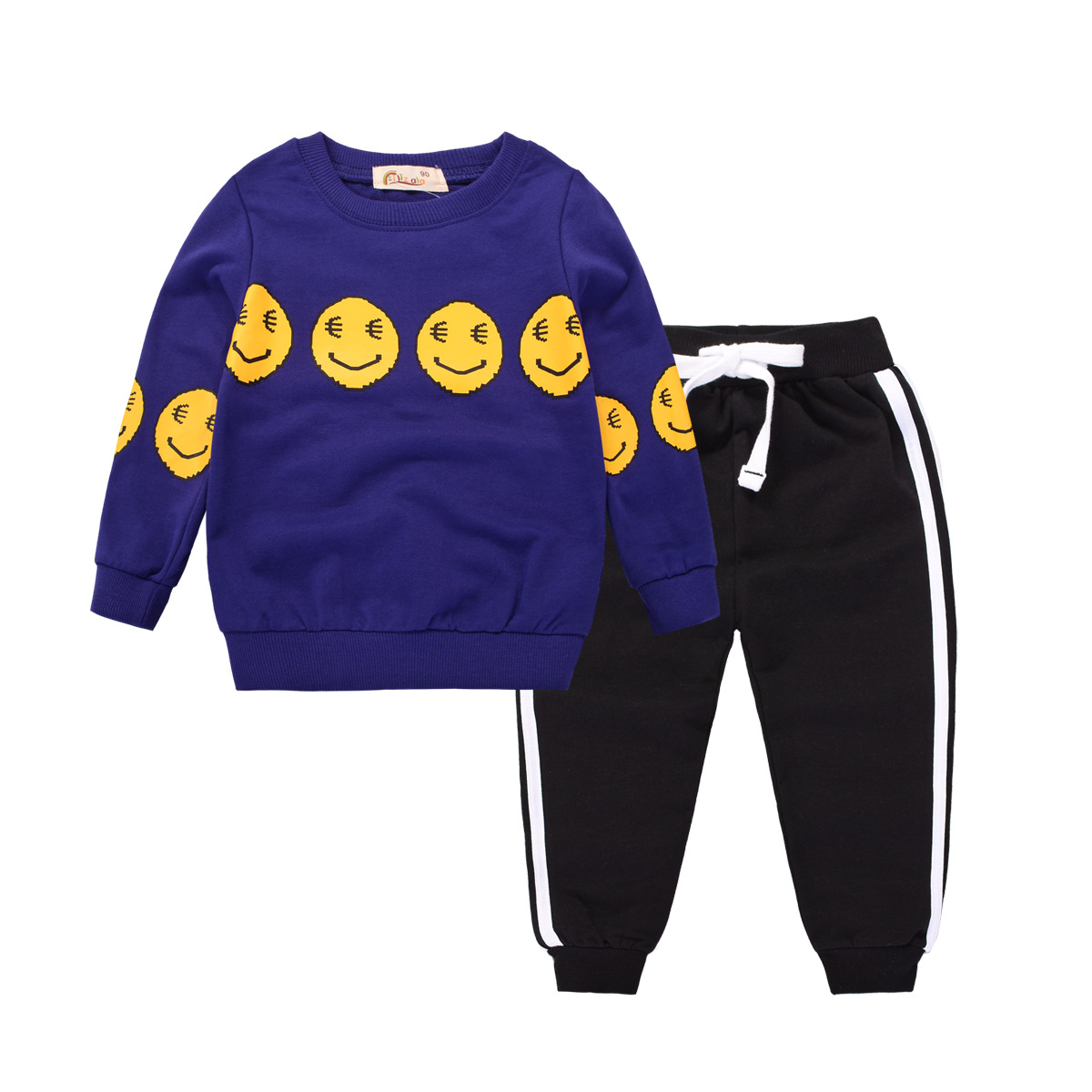 2024 primavera deportes neutral niños traje dibujos animados pantalones de algodón manga larga dos piezas ropa infantil entrega de una sola pieza
