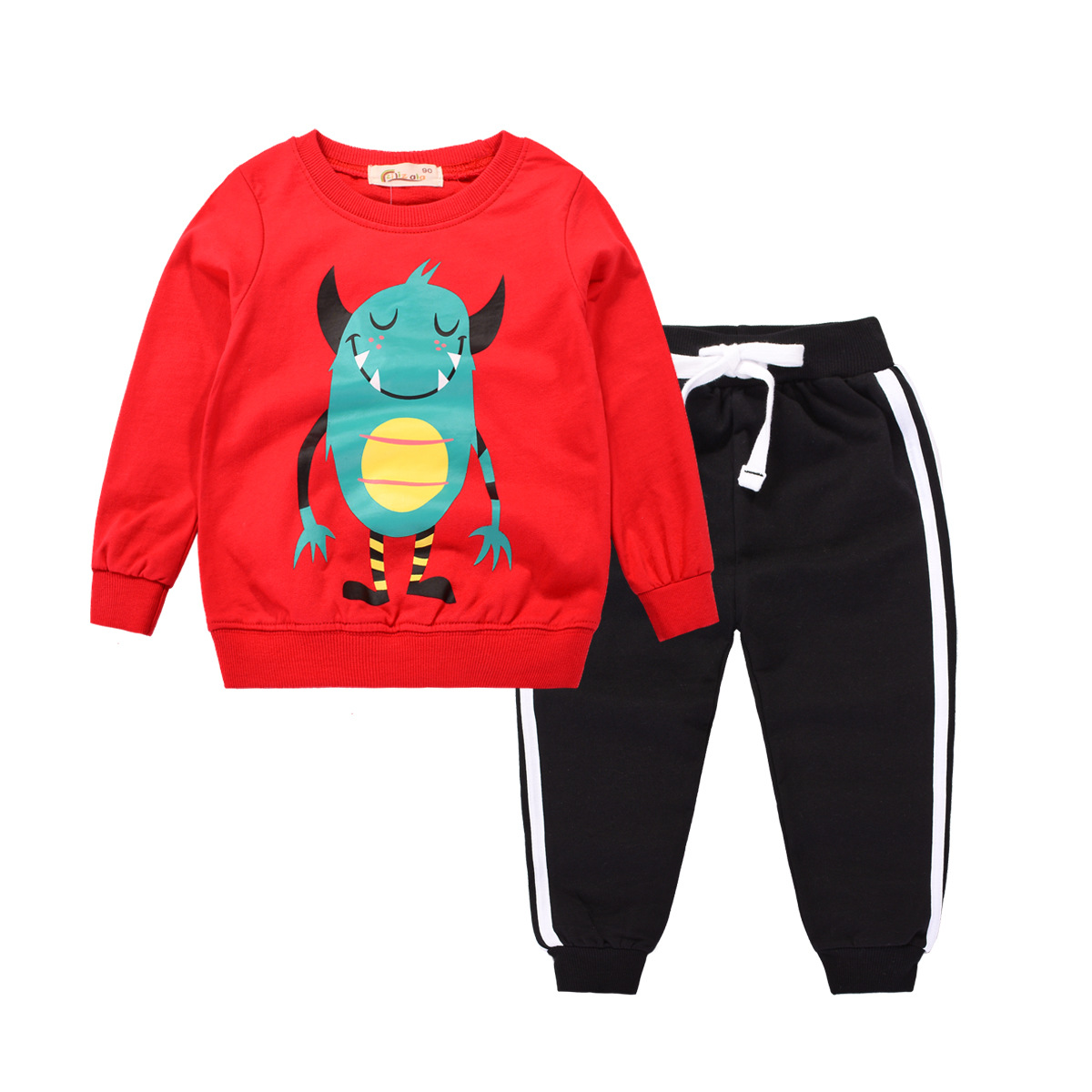 2024 primavera deportes neutral niños traje dibujos animados pantalones de algodón manga larga dos piezas ropa infantil entrega de una sola pieza