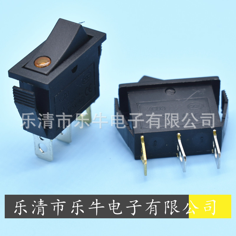 黄色猫眼船型开关 KCD3 LED黄色 12V 24V 220V猫眼灯开关 黄色灯