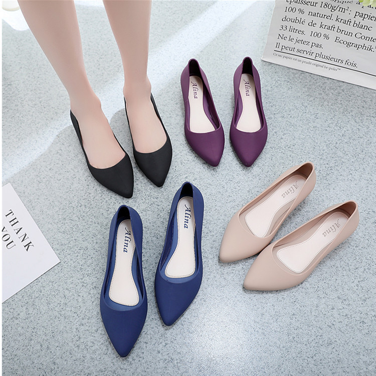 2024 Spring New Korean Style Pointed Toe Shallow Mouth Frosted Flats Wedge Heel Medium Heel Versatile Fashion Non-Slip Work Shoes