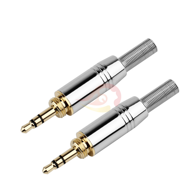 纯铜3.5立体镀金装配插头 镀金3.5立体前螺纹带锁耳机插头