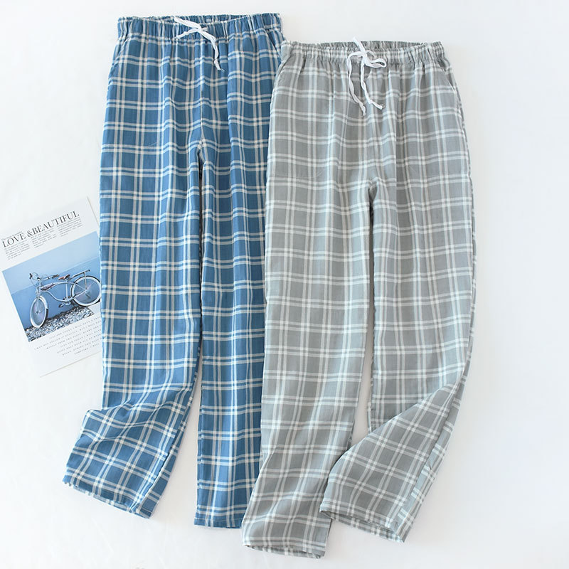 Men's Cotton Gauze Trousers Cotton Plaid Pajama Pants Home Casual Air Conditioning Room Loose Large Size Pants Summer and Autumn Thin Men's Cotton Gauze Trousers Cotton Plaid Pajama Pants Home Casual Air Conditioning Room Loose Large Size Pants Summer and Autumn Thin