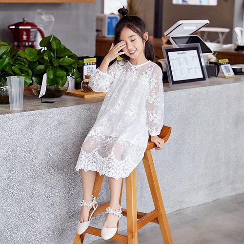 Girls Spring and Summer Girls' Skirts Korean Style Children's Clothes Children's Dresses Lace Long Sleeve Princess Skirts for Middle and Large Children