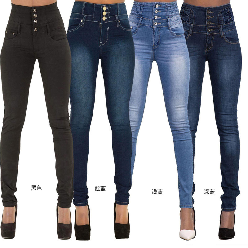 Ebay Popular Wish Autumn and Winter Feminine High-Waisted Slim Stretch Large Size Jeans