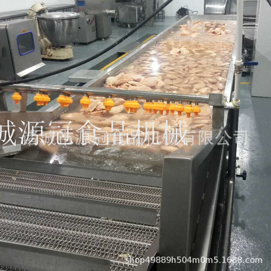源冠牌全自动冻肉解冻流水线 鸡胸肉解冻机 鸡爪玉米气泡化冻机