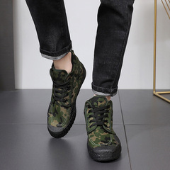 Lutai spring and autumn construction site rubber shoes labor shoes labor protection shoes rubber sole high-top military training shoes wear-resistant cotton canvas training shoes