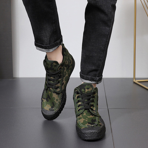 Lutai spring and autumn construction site rubber shoes labor shoes labor protection shoes rubber sole high-top military training shoes wear-resistant cotton canvas training shoes