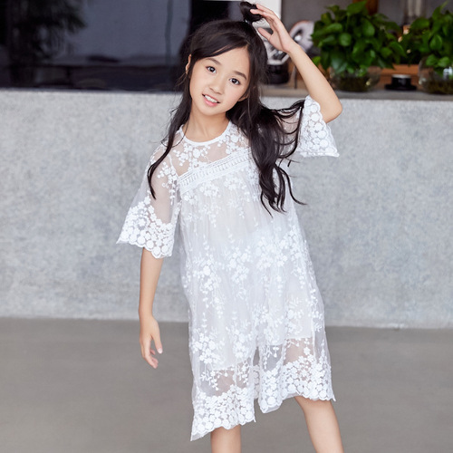 Girls Spring and Summer Girls' Skirts Korean Style Children's Clothes Children's Dresses Lace Long Sleeve Princess Skirts for Middle and Large Children