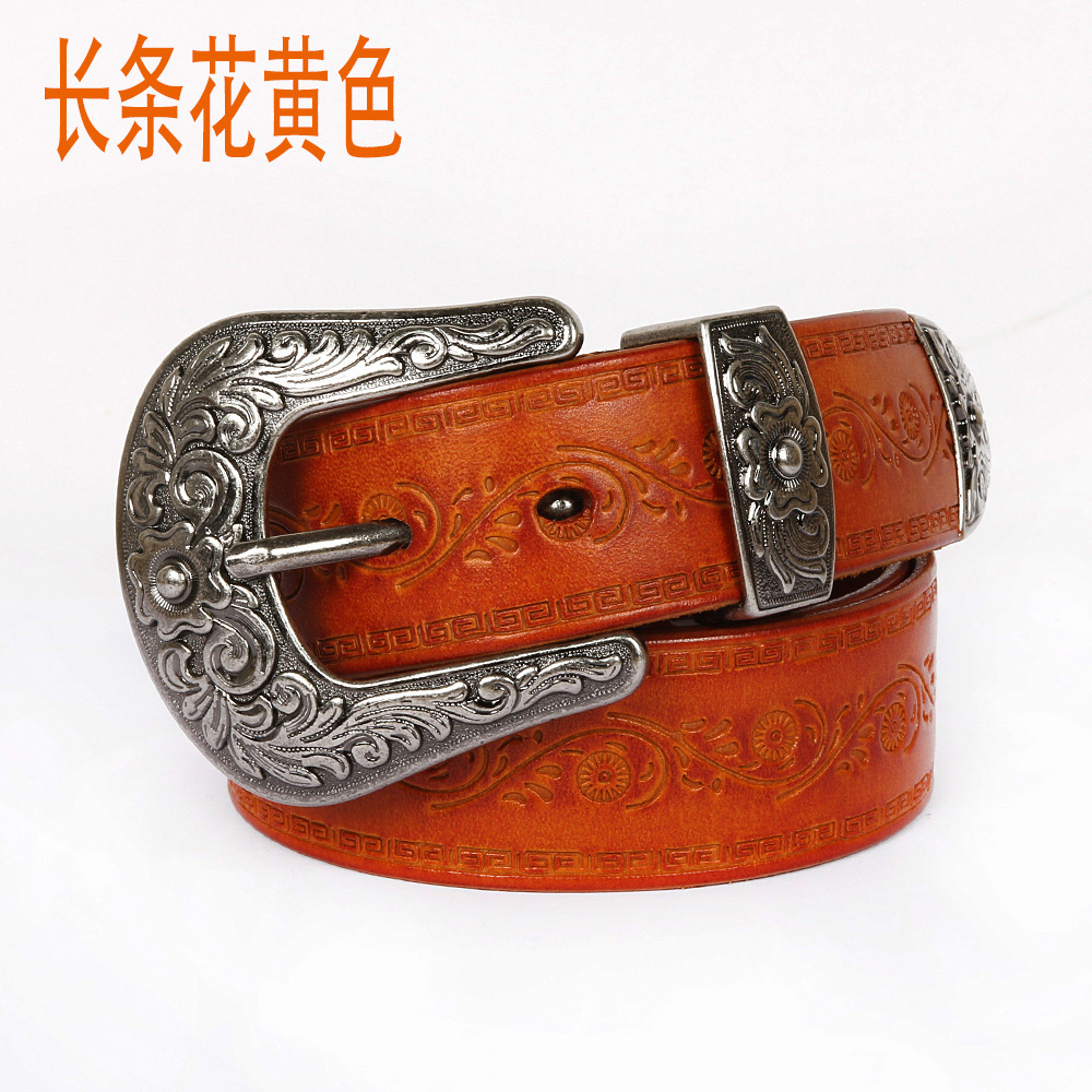 Estilo Mongol de los hombres en relieve cinturón curtido vegetal primera capa de piel de vaca neutral estilo étnico cinturón personalizado tallado cinturón de moda