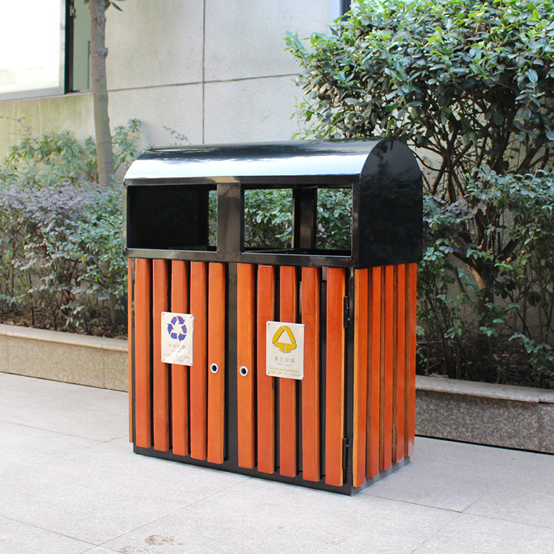 户外垃圾桶室外环卫钢木垃圾桶小区学校园林景观户外果皮箱定 制