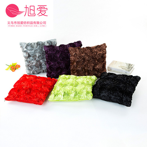 A set of 1 pure silk ribbon embroidered rose flower cushion cover for wedding, sold directly by the manufacturer.