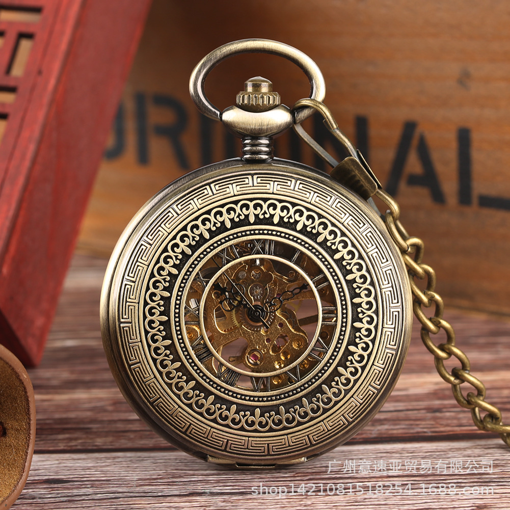 New Fashion Classic Creative Carved Flip Men's Manual Mechanical Pocket Watch Hot Selling Simple Roman Dial