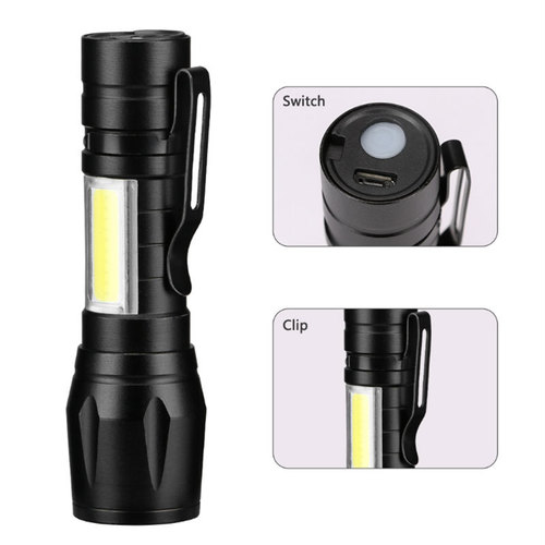 Retractable zoom mini COB flashlight portable USB charging multi-functional small flashlight built-in 14500 battery 513