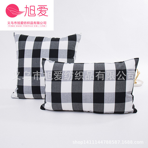 Factory direct supply plain striped pillowcase Korean style polyester cotton black and white plaid pillow waist pillow without core