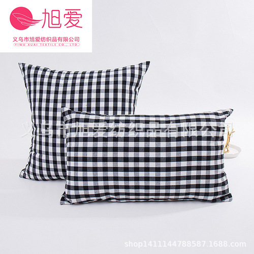 Factory direct supply plain striped pillowcase Korean style polyester cotton black and white plaid pillow waist pillow without core