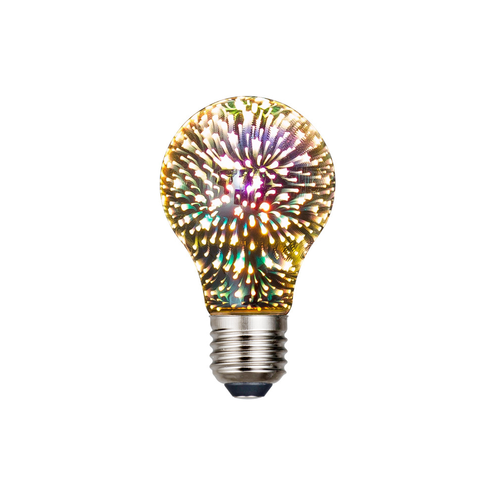 A60 3D fuegos artificiales bombilla Navidad atmósfera decoración colorida bombilla de vidrio creativa transfronteriza