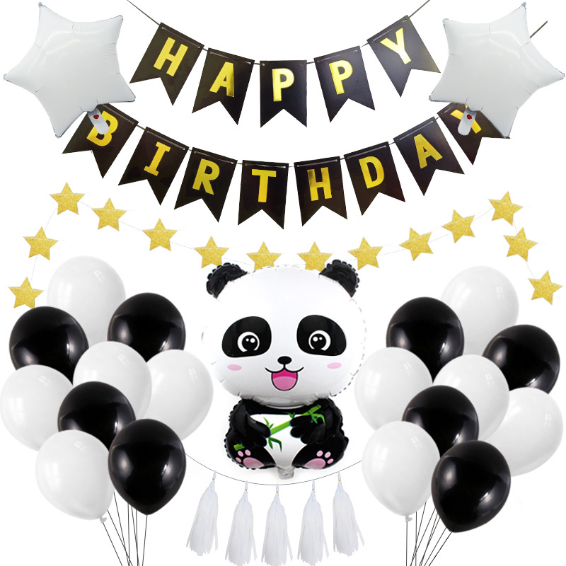 Paquete de globo de Panda forma fiesta de cumpleaños tema diseño película de aluminio globo cola de pez tire decoración de la bandera