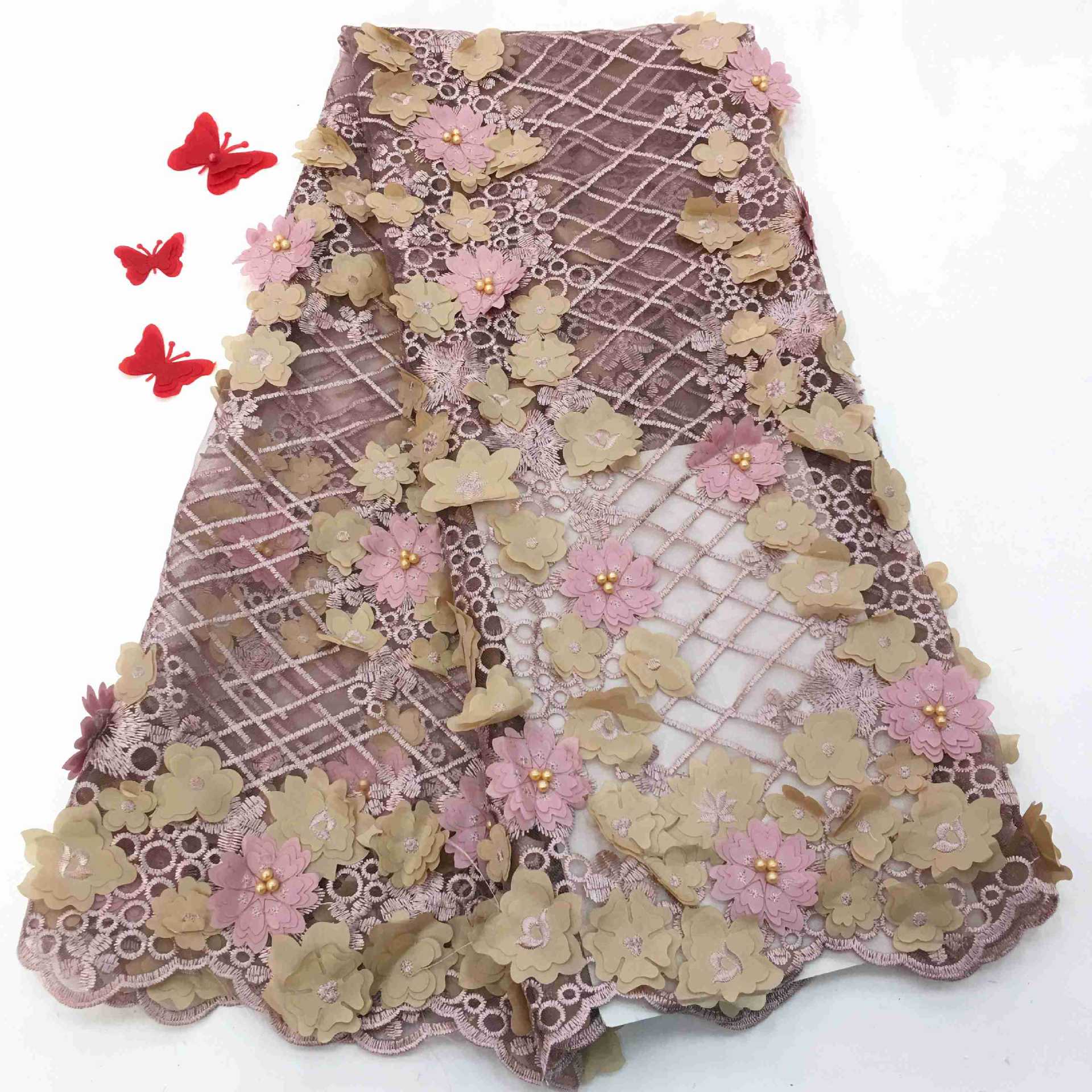 三层立体花订珠绣花民族风彩色订珠新品手工钉珠绣花朵蕾丝婚纱