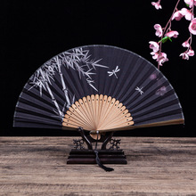 哑光漆边真丝娟面日式和风江户日本竹柄折扇 富士山系列和服扇子