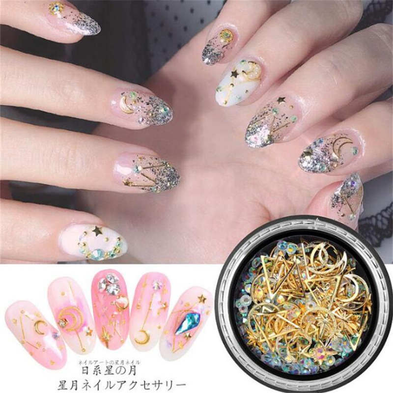 Joyería de uñas transfronteriza estrella Luna remache japonés aleación hueca decoración de uñas remache joyería ventas directas de la fábrica