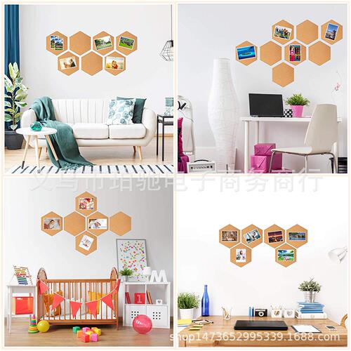 Hexagonal square corkboard photo wall message board adhesive self-adhesive background wall promotional board cork wall sticker