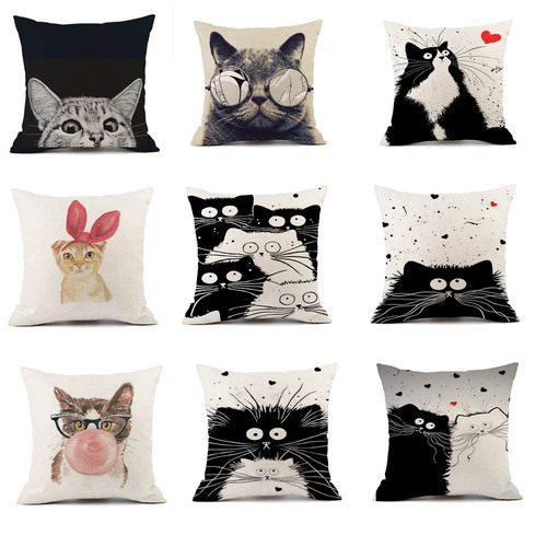 Cross-border European linen digital printing cat linen sofa pillowcase headrest manufacturer wholesale for foreign trade