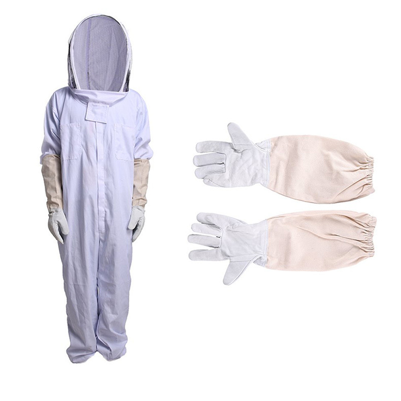 蜂具防蜂衣普厚白色太空服加羊皮手套套装太空服连体养蜂衣服
