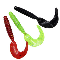 Three-Color Single-Tail Curling Maggot Soft Lure Set: 3.5/5.5/7cm Soft Worms for Bass Fishing, Bulk Pack – 1 Kilogram