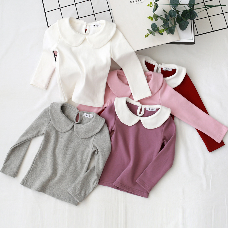 Vestidos de estilo occidental para niñas, tops de manga larga con cuello Peter Pan, capas básicas de primavera/otoño