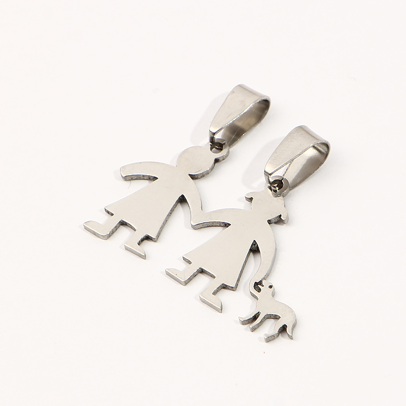 Promoción de liquidación de acero inoxidable joyería par brillante colgante familia serie dibujos animados familia colgante en stock