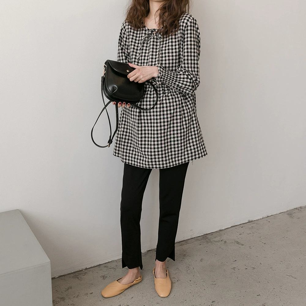 2019 Новая модная клетчатая рубашка для беременных женщин-кукол на шнуровке с длинным рукавом