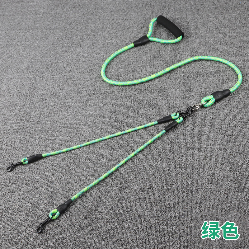 Patrón de onda al por mayor de fábrica un arrastre dos cuerda de tracción desmontable solo tirón Correa mascota doble cabeza perro caminando cuerda anti-bobinado