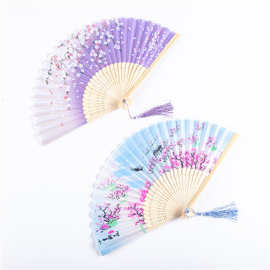 中国风舞蹈扇夏季折叠扇古装日式小复古布扇古典古风折扇外贸扇子