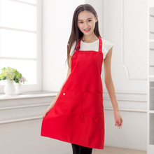 纯色广告围裙女定 制logo印字定 做棉防水防油厨房工作服韩版时尚