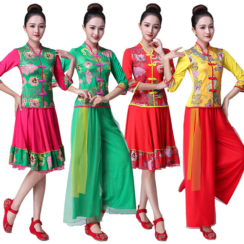 Deeply Meaningful Square Dance Costumes Creative Chinese Style Dance Costumes Mid-Fly Dragon and Phoenix Adult Dance Costumes Wholesale