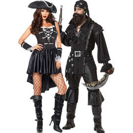 M-XXL万圣节男海盗服装 角色扮演男士罗宾汉独眼龙套装舞台表演服