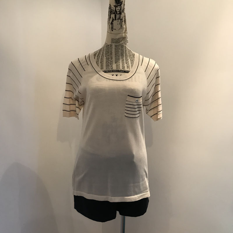 Spring and Summer New Original French Longman STripesd ConTrol Navy STyle Silk T-shirT Mulberry Silk ShorT-sleeved T 2 Colors