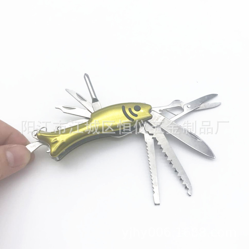 多功能折叠小刀 户外野营不锈钢瑞士军刀 11开小鱼形状多用小刀